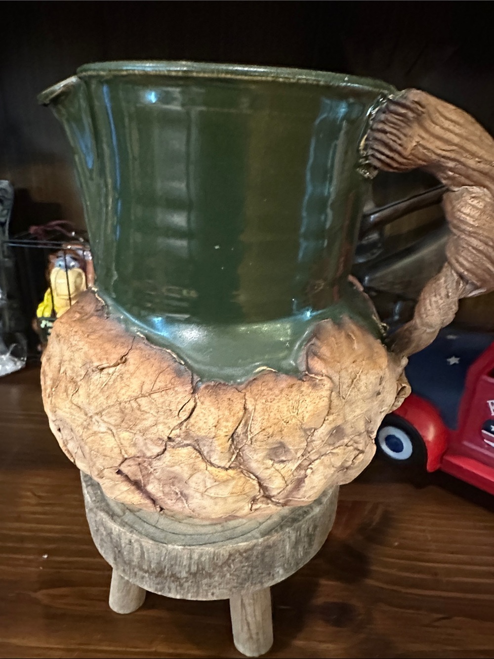 Green and Brown Decorative Ceramic Pitcher Vase